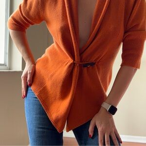 Neiman Marcus Orange 100% Cashmere Cardigan with Tie Accent
